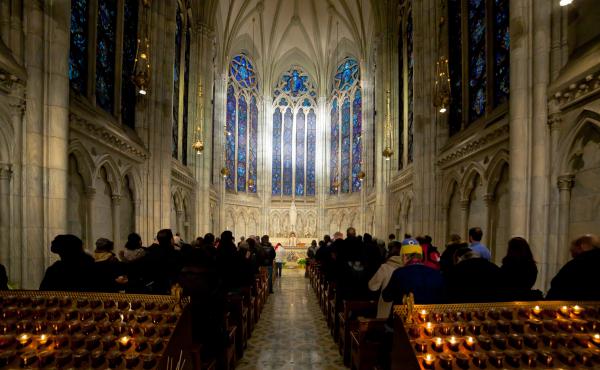 Catholic worshipers attend Mass at Saint Patrick's Cathedral in New York City. Celebrating Holy Communion without shared wine is fine, in the age of COVID-19, many churches have decided. Catholic worshipers attend Mass at Saint Patrick's Cathedral in New York City. Celebrating Holy Communion without shared wine is fine, in the age of COVID-19, many churches have decided.