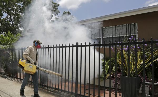 A Miami-Dade County mosquito control worker sprays around a home in August 2016 in the Wynwood area of Miami. A University of Florida study recently identified the first known human case of the mosquito-borne Keystone virus. A Miami-Dade County mosquito control worker sprays around a home in August 2016 in the Wynwood area of Miami. A University of Florida study recently identified the first known human case of the mosquito-borne Keystone virus.