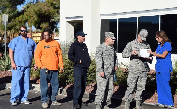 People line up to donate blood at a special United Blood Services drive at a University Medical Center facility to help victims of the mass shooting Sunday in Las Vegas. People line up to donate blood at a special United Blood Services drive at a University Medical Center facility to help victims of the mass shooting Sunday in Las Vegas.