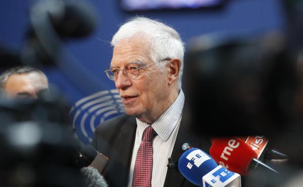 The European Union's foreign policy chief, Josep Borrell, talks to reporters Tuesday at the European Parliament in Strasbourg, France. The same day, the U.K., France and Germany announced they were lodging a dispute against Tehran under the Joint Comprehe The European Union's foreign policy chief, Josep Borrell, talks to reporters Tuesday at the European Parliament in Strasbourg, France. The same day, the U.K., France and Germany announced they were lodging a dispute against Tehran under the Joint Comprehe