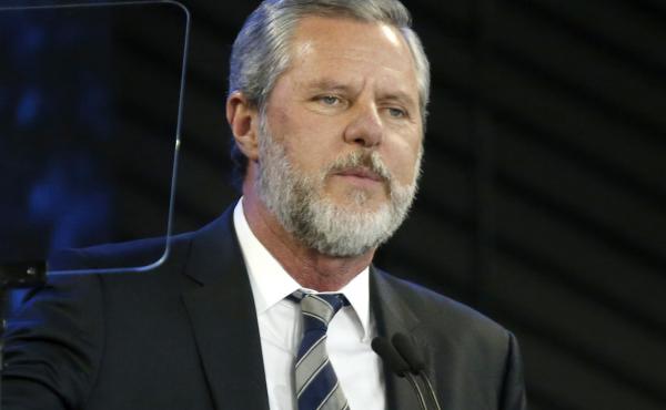 Jerry Falwell Jr., shown here in 2018, has apologized for tweeting a racist image. Jerry Falwell Jr., shown here in 2018, has apologized for tweeting a racist image.