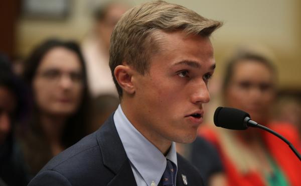 Benji Backer, president of the American Conservation Coalition, testifies about climate change during a U.S. House hearing in 2019. Benji Backer, president of the American Conservation Coalition, testifies about climate change during a U.S. House hearing in 2019.