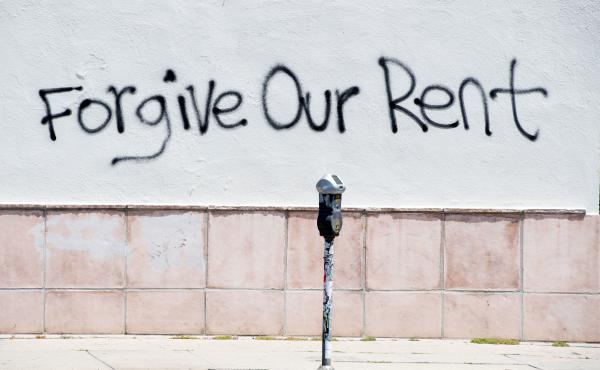 Graffiti on a wall on La Brea Ave. in Los Angeles, Calif. asking for rent forgiveness in May. This week, the city of Los Angeles rolled out a renters relief program to provide more than $100 million in assistance. Graffiti on a wall on La Brea Ave. in Los Angeles, Calif. asking for rent forgiveness in May. This week, the city of Los Angeles rolled out a renters relief program to provide more than $100 million in assistance.