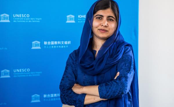 Nobel Peace Prize laureate Malala Yousafzai poses for photo session during the G7 Development and Education Ministers Meeting, in Paris in 2019. Nobel Peace Prize laureate Malala Yousafzai poses for photo session during the G7 Development and Education Ministers Meeting, in Paris in 2019.