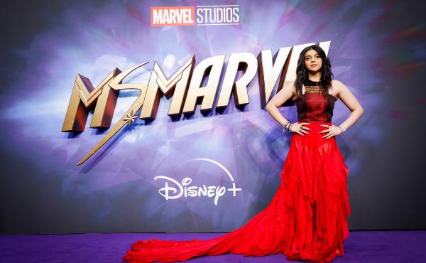 Actor Iman Vellani, who plays Kamala Khan in the new Disney+ TV show Ms. Marvel, attends a screening in London on May 26. Actor Iman Vellani, who plays Kamala Khan in the new Disney+ TV show Ms. Marvel, attends a screening in London on May 26.