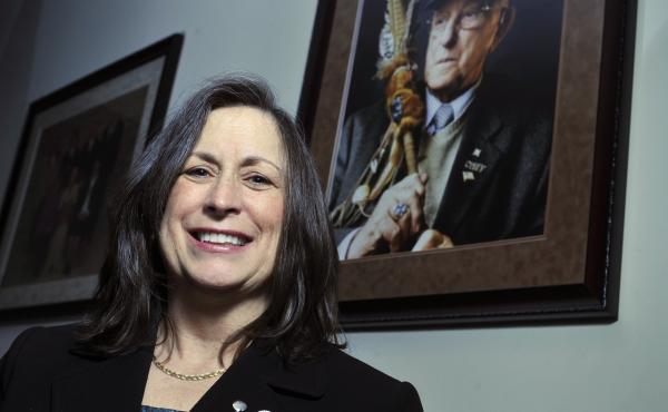 Marilynn Malerba stands next to a photograph of late Chief Ralph Sturges at tribal offices in Uncasville, Conn., on March 4, 2010. On Wednesday, President Biden announced his intent to appoint her U.S. treasurer in a historic first. Marilynn Malerba stands next to a photograph of late Chief Ralph Sturges at tribal offices in Uncasville, Conn., on March 4, 2010. On Wednesday, President Biden announced his intent to appoint her U.S. treasurer in a historic first.