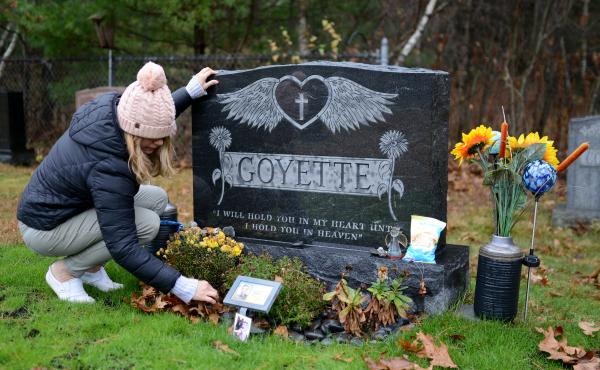 Shannon Goyette visits her son Jacob's grave in Shirley, Mass. The 16-year-old died by suicide last year. Shannon Goyette visits her son Jacob's grave in Shirley, Mass. The 16-year-old died by suicide last year.