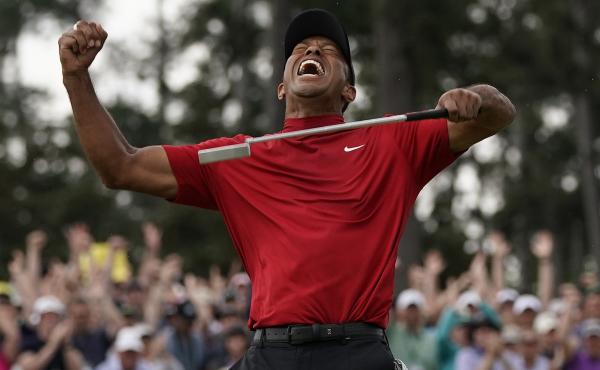 Tiger Woods reacts as he wins the Masters Tournament last year in Augusta, Ga. Tiger Woods reacts as he wins the Masters Tournament last year in Augusta, Ga.
