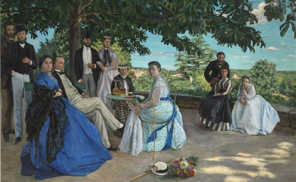Frédéric Bazille's The Family Gathering has none of the quick, airy brushstrokes his future impressionist peers would discover; but the sunshine is there, as are the bright colors. Frédéric Bazille's The Family Gathering has none of the quick, airy brushstrokes his future impressionist peers would discover; but the sunshine is there, as are the bright colors.