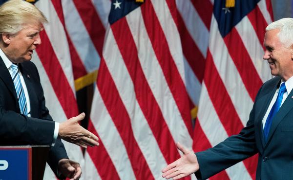 Republican presidential candidate Donald Trump introduces his newly selected running mate, Indiana Gov. Mike Pence, in New York City on Saturday. Republican presidential candidate Donald Trump introduces his newly selected running mate, Indiana Gov. Mike Pence, in New York City on Saturday.