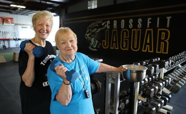 Edith Murway (right) with her friend Carmen Gutworth at the gym. Gutworth convinced Murway to join her at the gym, which is how at 91 she got hooked on lifting. Edith Murway (right) with her friend Carmen Gutworth at the gym. Gutworth convinced Murway to join her at the gym, which is how at 91 she got hooked on lifting.