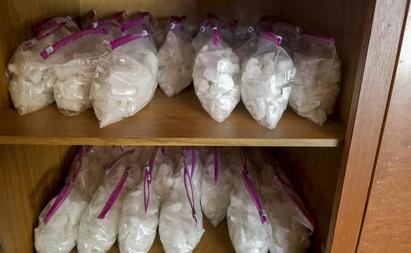 Evidence seized from a drug trafficking operation in central California in early 2020 included methamphetamine and fentanyl with a street value of $1.5 million, authorities said. Evidence seized from a drug trafficking operation in central California in early 2020 included methamphetamine and fentanyl with a street value of $1.5 million, authorities said.
