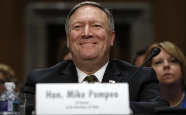 Secretary of State-designate Mike Pompeo smiles after his introduction before the Senate Foreign Relations Committee during a confirmation hearing on April 12 on Capitol Hill. Secretary of State-designate Mike Pompeo smiles after his introduction before the Senate Foreign Relations Committee during a confirmation hearing on April 12 on Capitol Hill.