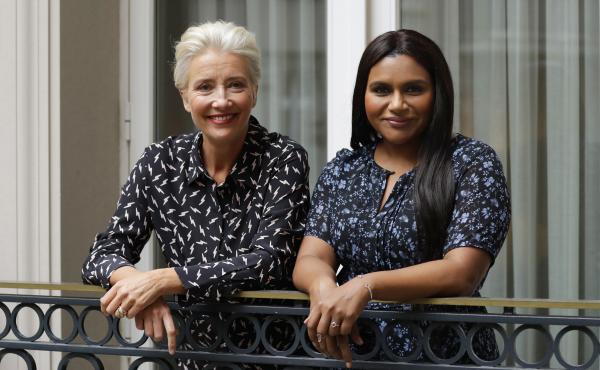 Mindy Kaling, right, wrote the lead role in Late Night with Emma Thompson in mind. They filmed the movie in a "white heat of passion" in 25 days, Thompson says. They are pictured above in London in May 2019. Mindy Kaling, right, wrote the lead role in Late Night with Emma Thompson in mind. They filmed the movie in a "white heat of passion" in 25 days, Thompson says. They are pictured above in London in May 2019.
