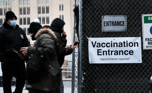 A COVID-19 vaccine hub taking appointments only stands in Brooklyn as New York City begins to run low on doses Friday. A COVID-19 vaccine hub taking appointments only stands in Brooklyn as New York City begins to run low on doses Friday.