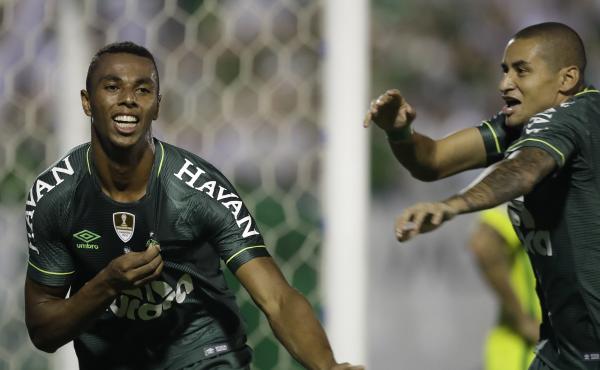 Luiz Otávio of Brazil's Chapecoense (left) celebrates with teammate Wellington Paulista after scoring against Colombia's Atlético Nacional in April. Chapecoense has a chance at another title — that of the Recopa Sudamericana — when it plays Atlétic Luiz Otávio of Brazil's Chapecoense (left) celebrates with teammate Wellington Paulista after scoring against Colombia's Atlético Nacional in April. Chapecoense has a chance at another title — that of the Recopa Sudamericana — when it plays Atlétic