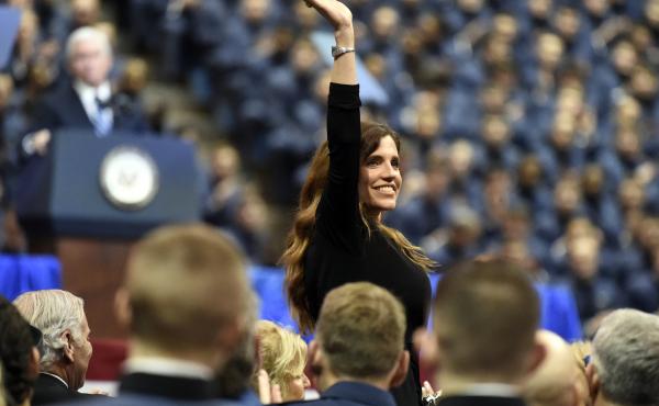 GOP House candidate and South Carolina state Rep. Nancy Mace, the first woman to graduate from The Citadel, smiles after being recognized by Vice President Mike Pence during a speech at the The Citadel on Feb. 13, 2020. GOP House candidate and South Carolina state Rep. Nancy Mace, the first woman to graduate from The Citadel, smiles after being recognized by Vice President Mike Pence during a speech at the The Citadel on Feb. 13, 2020.
