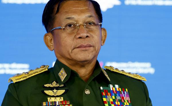 Senior Gen. Min Aung Hlaing, commander in chief of Myanmar's armed forces and head of Myanmar's coup regime, attends the 9th Moscow Conference on International Security in Moscow in June. Senior Gen. Min Aung Hlaing, commander in chief of Myanmar's armed forces and head of Myanmar's coup regime, attends the 9th Moscow Conference on International Security in Moscow in June.