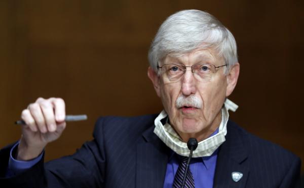 National Institutes of Health Director Dr. Francis Collins speaks during a Senate hearing earlier this year. On Thursday, Collins called on religious leaders to keep their worship spaces closed, despite rising protests from some church leaders. National Institutes of Health Director Dr. Francis Collins speaks during a Senate hearing earlier this year. On Thursday, Collins called on religious leaders to keep their worship spaces closed, despite rising protests from some church leaders.