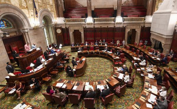 The New York Senate Chamber is pictured during a legislative session at the state Capitol on the last scheduled day of the 2022 legislative session, Thursday, June 2, 2022, in Albany, N.Y. The New York Senate Chamber is pictured during a legislative session at the state Capitol on the last scheduled day of the 2022 legislative session, Thursday, June 2, 2022, in Albany, N.Y.