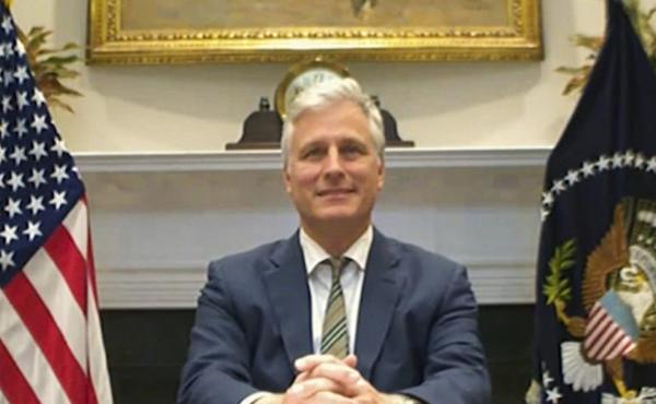 National security adviser Robert O'Brien is seen at the virtual ASEAN summit on Saturday. National security adviser Robert O'Brien is seen at the virtual ASEAN summit on Saturday.