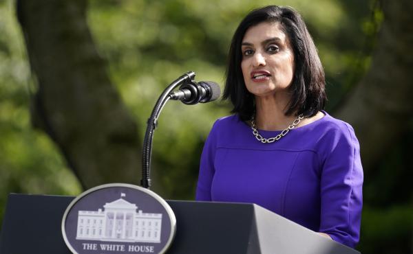 Administrator of the Centers for Medicare and Medicaid Services Seema Verma, pictured at a White House event last month, says her agency will be stepping up fines for nursing homes that fail to sufficiently control infections. Administrator of the Centers for Medicare and Medicaid Services Seema Verma, pictured at a White House event last month, says her agency will be stepping up fines for nursing homes that fail to sufficiently control infections.