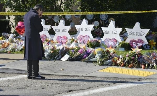 Stars of David memorialize Jewish congregants killed at a synagogue in Pittsburgh on Saturday. Stars of David memorialize Jewish congregants killed at a synagogue in Pittsburgh on Saturday.