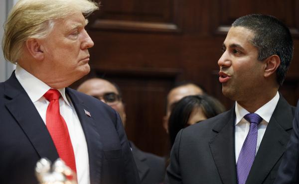 President Trump talks with FCC Chairman Ajit Pai at the White House in November. Under Pai, the FCC repealed Obama-era net neutrality rules. A federal court is reviewing that decision in oral arguments. President Trump talks with FCC Chairman Ajit Pai at the White House in November. Under Pai, the FCC repealed Obama-era net neutrality rules. A federal court is reviewing that decision in oral arguments.