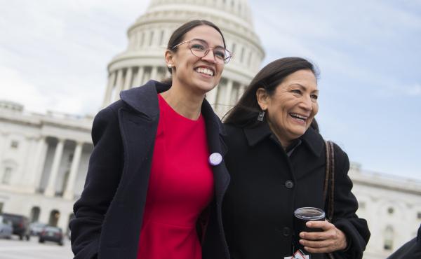 Democratic Rep.-elect Alexandria Ocasio-Cortez of New York (left) has pledged to pay her interns $15 an hour. She is seen here with Democratic Rep.-elect Deb Haaland of New Mexico. Democratic Rep.-elect Alexandria Ocasio-Cortez of New York (left) has pledged to pay her interns $15 an hour. She is seen here with Democratic Rep.-elect Deb Haaland of New Mexico.