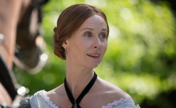 Cynthia Nixon plays Emily Dickinson in Terence Davies' new film A Quiet Passion. "I think she was afraid of life," Davies says. "Like a lot of geniuses, she had — skin missing. And that makes you very, very vulnerable." Cynthia Nixon plays Emily Dickinson in Terence Davies' new film A Quiet Passion. "I think she was afraid of life," Davies says. "Like a lot of geniuses, she had — skin missing. And that makes you very, very vulnerable."