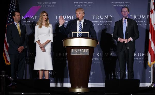 Donald Trump, accompanied by Donald Trump Jr. (from left), Ivanka Trump and Eric Trump at an event in 2016. New York Attorney General Barbara Underwood says the younger Trumps had exercised no real control over the Trump Foundation's activities, despite b Donald Trump, accompanied by Donald Trump Jr. (from left), Ivanka Trump and Eric Trump at an event in 2016. New York Attorney General Barbara Underwood says the younger Trumps had exercised no real control over the Trump Foundation's activities, despite b