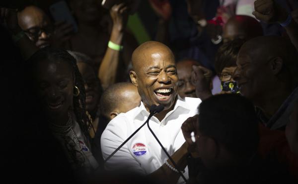 Democratic mayoral candidate Eric Adams mingles with supporters during his election night party Tuesday in New York City. Democratic mayoral candidate Eric Adams mingles with supporters during his election night party Tuesday in New York City.