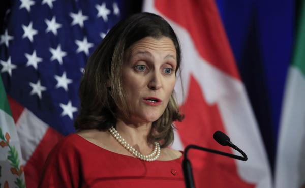Canadian Minister of Foreign Affairs Chrystia Freeland speaks during negotiations for a new North American Free Trade Agreement in October. "We know that a win-win-win agreement is within reach and that is what we are working toward," she said Friday. Canadian Minister of Foreign Affairs Chrystia Freeland speaks during negotiations for a new North American Free Trade Agreement in October. "We know that a win-win-win agreement is within reach and that is what we are working toward," she said Friday.