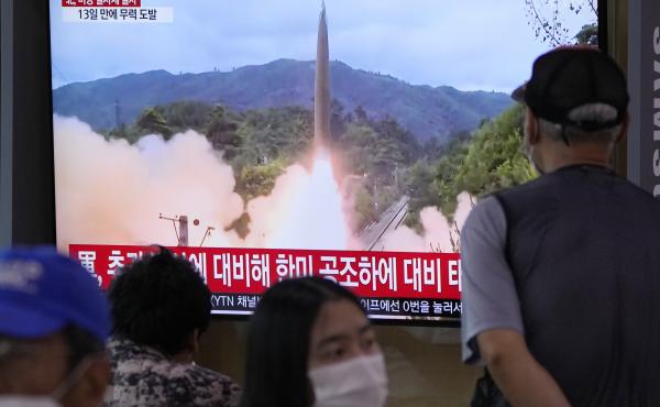 People watch a TV showing a file image of North Korea's missile launch during a news program at the Seoul Railway Station in Seoul, South Korea, Tuesday, Sept. 28. North Korea on Tuesday fired a suspected ballistic missile into the sea, Seoul and Tokyo of People watch a TV showing a file image of North Korea's missile launch during a news program at the Seoul Railway Station in Seoul, South Korea, Tuesday, Sept. 28. North Korea on Tuesday fired a suspected ballistic missile into the sea, Seoul and Tokyo of