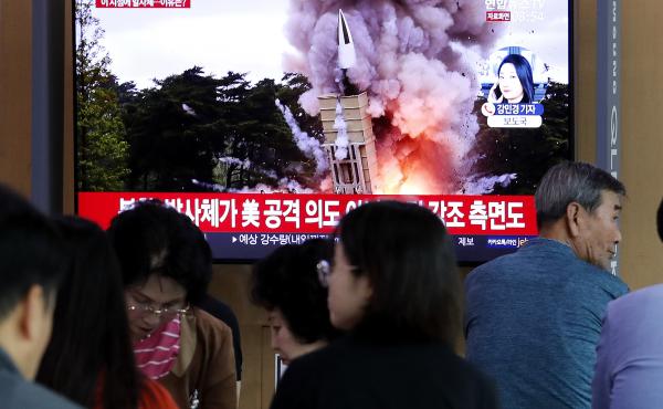 People at the Seoul Railway Station watch a newscast showing a file image of a North Korean missile launch. North Korea on Wednesday fired projectiles toward its eastern sea, South Korea's military said, in an apparent display of its expanding military ca People at the Seoul Railway Station watch a newscast showing a file image of a North Korean missile launch. North Korea on Wednesday fired projectiles toward its eastern sea, South Korea's military said, in an apparent display of its expanding military ca