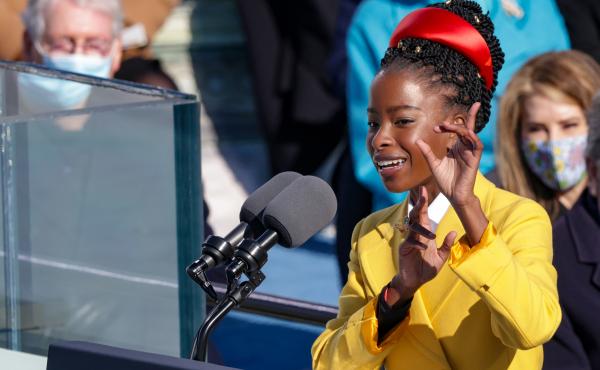 Poet Amanda Gorman speaks at the inauguration of U.S. President Biden on the West Front of the U.S. Capitol on Wednesday. Poet Amanda Gorman speaks at the inauguration of U.S. President Biden on the West Front of the U.S. Capitol on Wednesday.