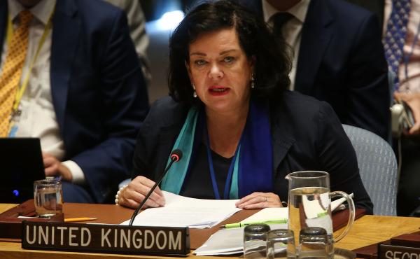 Karen Pierce speaks at a U.N. Security Council meeting on Sept. 6, 2018 in New York City. Karen Pierce speaks at a U.N. Security Council meeting on Sept. 6, 2018 in New York City.