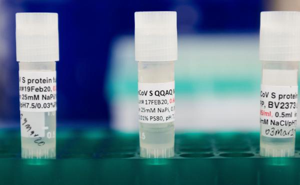 Three potential coronavirus vaccines are kept in a tray at Novavax labs in Gaithersburg, Md., in March 2020. The company has moved into phase 3 trials in the U.K. Three potential coronavirus vaccines are kept in a tray at Novavax labs in Gaithersburg, Md., in March 2020. The company has moved into phase 3 trials in the U.K.