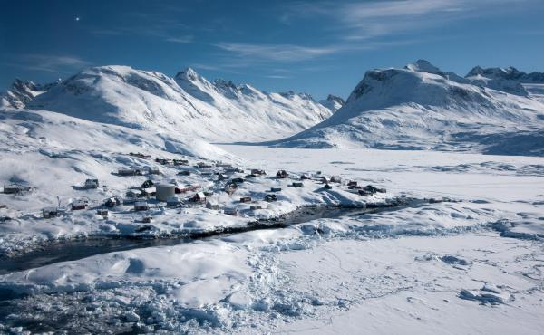 An aerial view of Tiniteqilaaq, a small settlement on Greenland's east coast. An aerial view of Tiniteqilaaq, a small settlement on Greenland's east coast.