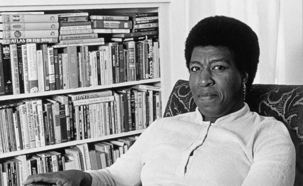 Octavia Butler at home. A lifelong bibliophile, she considered libraries sacred spaces. Octavia Butler at home. A lifelong bibliophile, she considered libraries sacred spaces.