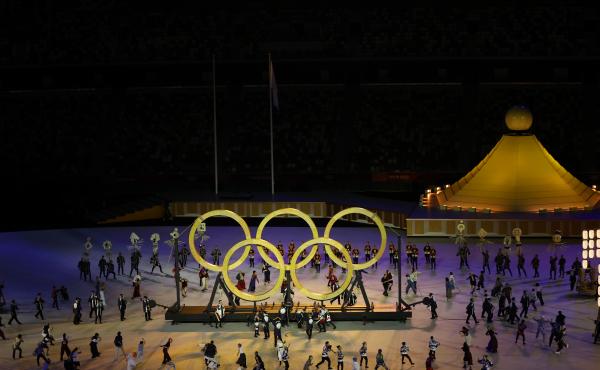 The Olympic Rings are included at the opening ceremony of the Tokyo 2020 Olympic Games on Friday. The Olympic Rings are included at the opening ceremony of the Tokyo 2020 Olympic Games on Friday.