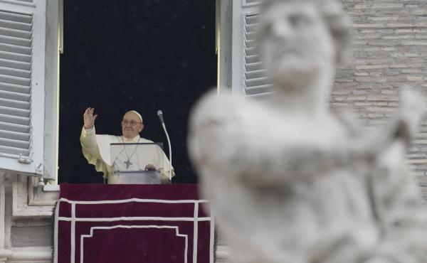 Pope Francis delivers the Angelus noon prayer in St.Peter's Square, at the Vatican on Sunday. Pope Francis delivers the Angelus noon prayer in St.Peter's Square, at the Vatican on Sunday.
