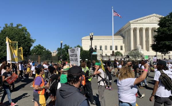 Abortion rights supporters march to the Supreme Court as part of a rally pegged to the Juneteenth holiday weekend. Abortion rights supporters march to the Supreme Court as part of a rally pegged to the Juneteenth holiday weekend.