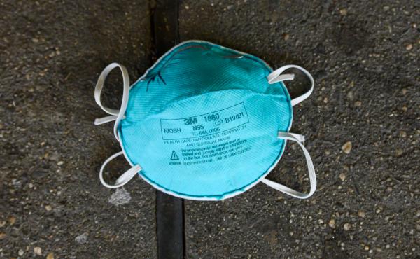 An N95 face mask outside NYU Langone Health hospital during the coronavirus pandemic. An N95 face mask outside NYU Langone Health hospital during the coronavirus pandemic.