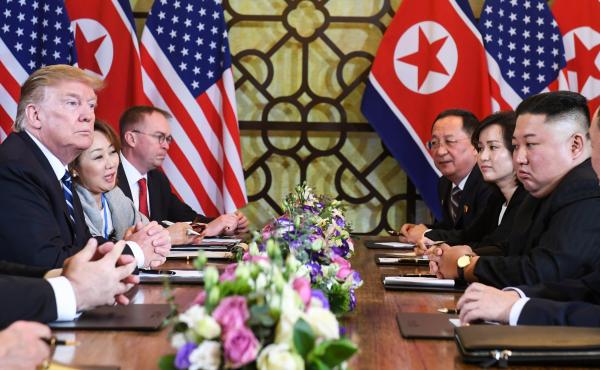 President Trump and North Korea's leader Kim Jong Un (right) hold a bilateral meeting during the second U.S.-North Korea summit in Hanoi, Vietnam, on Thursday. President Trump and North Korea's leader Kim Jong Un (right) hold a bilateral meeting during the second U.S.-North Korea summit in Hanoi, Vietnam, on Thursday.