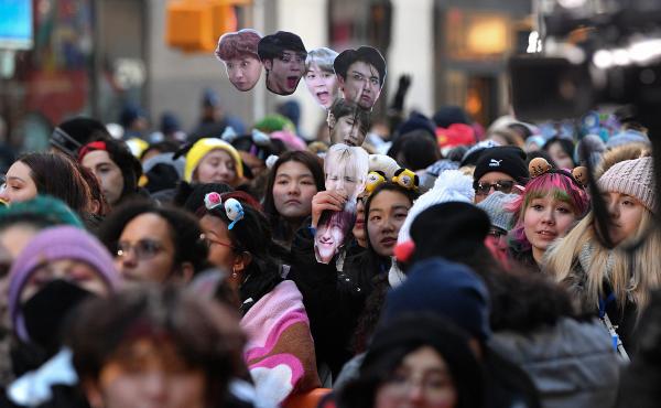 Fans await the K-pop boy band BTS visit to the Today show at Rockefeller Plaza in New York City last year. Fans await the K-pop boy band BTS visit to the Today show at Rockefeller Plaza in New York City last year.