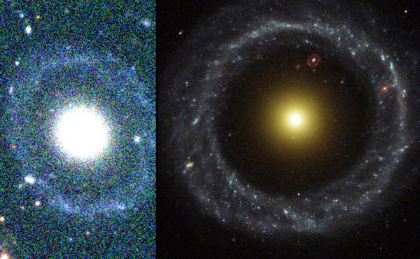 Berchin's Galaxy (PGC 1000714 ) and Hoag's Object. False color image of Berchin's Galaxy, PGC 1000714 (left), false color image of Hoag's Object (right).