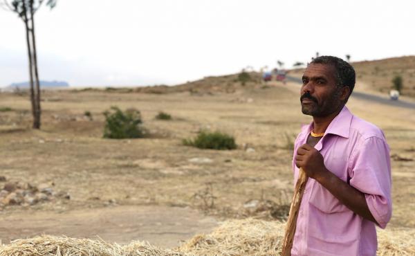 Mezgebo, 47, found only a pile of rocks when he returned to his family home. But he began work anyway, winnowing his wheat within view of the Eritrean border. Mezgebo, 47, found only a pile of rocks when he returned to his family home. But he began work anyway, winnowing his wheat within view of the Eritrean border.