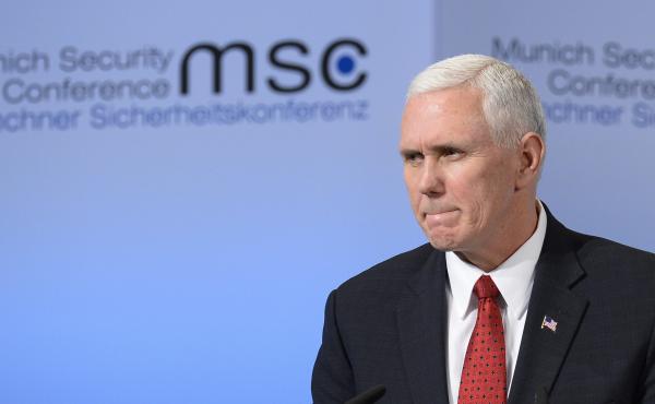 In a speech in Munich Saturday, Vice President Mike Pence said the U.S. "strongly supports" NATO. In a speech in Munich Saturday, Vice President Mike Pence said the U.S. "strongly supports" NATO.