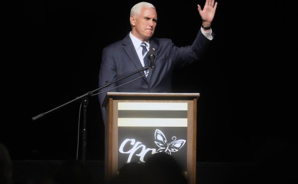 Former Vice President Mike Pence speaks at a fundraiser for Carolina Pregnancy Center on May 5 in Spartanburg, S.C. Pence will campaign with Georgia's incumbent Republican Gov. Brian Kemp the day before this month's GOP primary in his most significant pol Former Vice President Mike Pence speaks at a fundraiser for Carolina Pregnancy Center on May 5 in Spartanburg, S.C. Pence will campaign with Georgia's incumbent Republican Gov. Brian Kemp the day before this month's GOP primary in his most significant pol